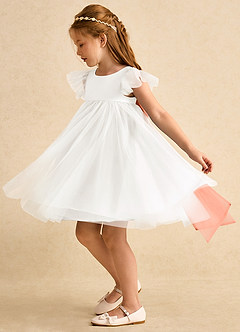 Azazie Munchkin Flower Girl Dresses Ivory Sunset A-Line Bow Tulle Dress image5