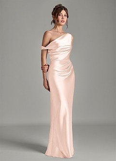 Azazie Emerson Bridesmaid Dresses Rose Gold Mermaid Off the Shoulder Metallic Satin Dress image5