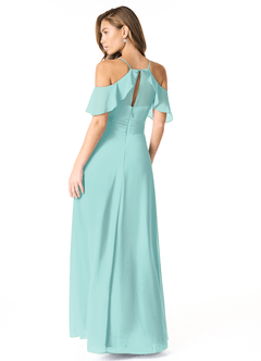Azazie Dakota Bridesmaid Dresses Aqua A-Line V-Neck Pleated Chiffon Dress image3