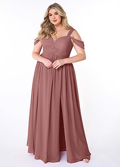 Azazie Lianne Bridesmaid Dresses Desert Rose A-Line Off the Shoulder Chiffon Dress image8