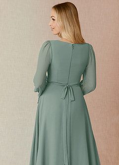 Azazie Leonia Brautjungfernkleider A-Linie Langarm Chiffon Kleid Silberner Salbei image7