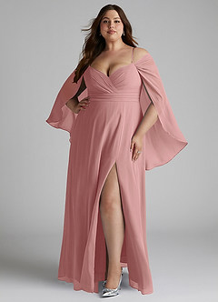 Azazie Cienna Bridesmaid Dresses Dusty Rose A-Line Off the Shoulder Chiffon Dress image7