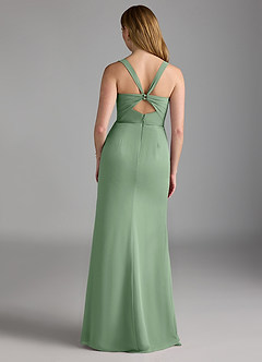 Azazie Mero Brautjungfernkleider Etui Plissee Chiffon Kleid Matcha image3