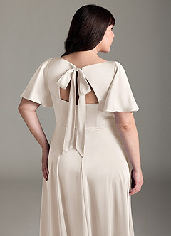 Azazie Kimber Bridesmaid Dresses White Alabaster A-Line Ruched Stretch Satin Dress image12