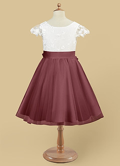 Azazie Vetty Flower Girl Dresses Ivory Desert Rose A-Line Lace Tulle Dress image9