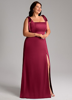 Azazie Frostine Brautjungfernkleider A-Linie Schleifen Stretch-Satin Kleid Burgunderrot image11