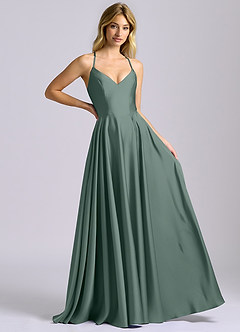 Azazie Truce Bridesmaid Dresses Sea Moss A-Line Stretch Satin Dress image6