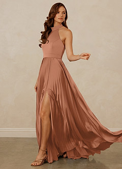 Christian Siriano Bridal for Azazie 1007 Bridesmaid Dresses Bronzer A-Line Pleated Stretch Satin Dress image5