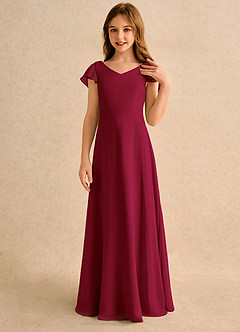 Azazie Nari Junior Formal Flower Girl Dresses Burgundy A-Line with Sleeves Chiffon Dress image5