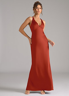 Azazie Tianna Bridesmaid Dresses Rust A-Line Stretch Satin Dress image5
