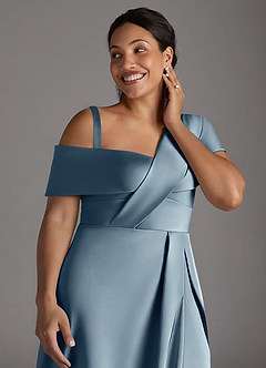Azazie Milton Mother of the Bride Dresses Dusty Blue A-Line Pleated Stretch Satin Dress image14