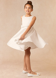 Azazie Coco Flower Girl Dresses White Alabaster A-Line Bow Matte Satin Dress image3