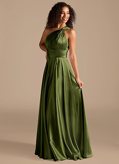 Azazie Charlize Robes de demoiselle d'honneur Robe Trapèze en Satiné métallisé Ue épaule Olive image5