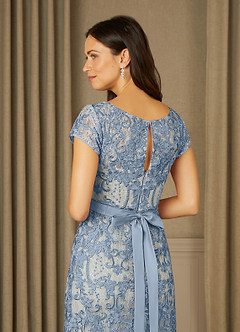 Azazie Dorit Mother of the Bride Dresses Dusty Blue Champagne Sheath Scoop Lace Dress image6