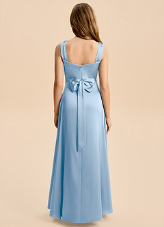 Azazie Kiki Junior Robe Trapèze en Satin extensible Arc Poudre Bleue image2