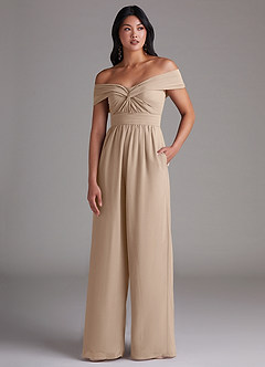 Azazie Lamara Brautjungfernkleider Wandelbar Schulterfrei Chiffon Overall/Jumpsuit Taupe image1