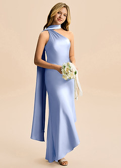 Azazie Briony Junior Ice Sheath Pleated Stretch Satin Dress image4