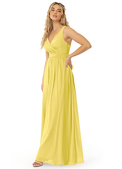 Azazie Kora Bridesmaid Dresses Canary A-Line Pleated Chiffon Dress image2