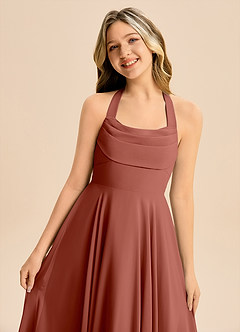 Azazie Kady Junior Vestido de Castaño de Gasa de Corte en A con Escote de Corazón image6