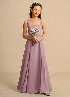 Azazie Tater Junior Formal Abiti da Ragazza di Fiori Abito A-Line in Chiffon Plissettato Rosa Polverosa image4