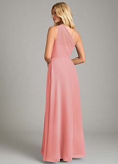Azazie Phaedra Bridesmaid Dresses Coral A-Line One Shoulder Chiffon Dress image2