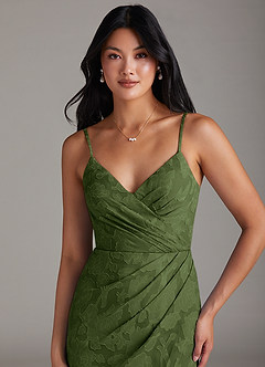 Azazie Maci Bridesmaid Dresses Olive Sheath Pleated Floral Burnout Dress image5