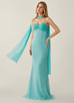 Jasminiah Blue Pearl-Embellished Lace/Chiffon Prom Dress image1