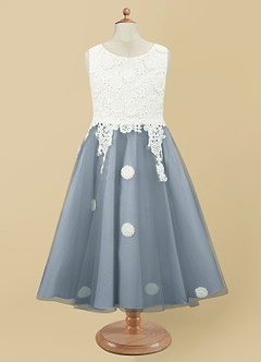 Azazie Sayu Flower Girl Dresses A-Line Lace Tulle Tea-Length Dress image5
