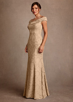 Azazie Aberdeen Mother of the Bride Dresses Champagne Sheath Pleated Floral Burnout Dress image4