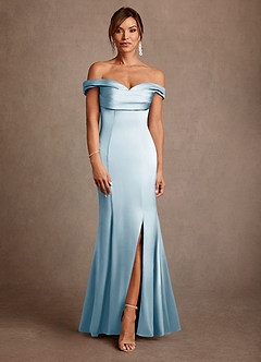 Azazie Boone Abiti per la Madre della Sposa Abito Sirena in Raso Elasticizzato a Spalla Scoperta Azzurro image2