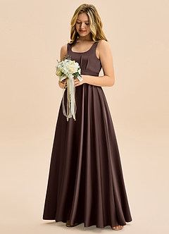 Azazie Gabby Junior Linia A Pofałdowany Satyna elastyczna Długość podłogi Młodsza druhna Sukienka image4