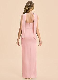 Azazie Calandra Junior Powder Pink Sheath Pleated Stretch Satin Dress image2