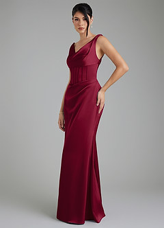Azazie Spencer Robes de demoiselle d'honneur Robe Sirène en Satin extensible Plissée Bourgogne image3
