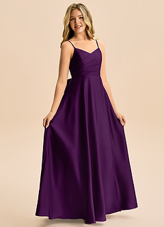 Azazie Rumi Junior Linia A Pofałdowany Satyna elastyczna Długość podłogi Młodsza druhna Sukienka image5