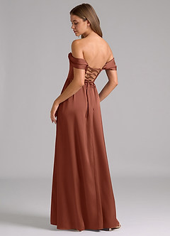 Azazie Hattie Bridesmaid Dresses Clay A-Line Corset Stretch Satin Dress image2