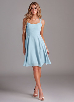 Azazie Vina Bridesmaid Dresses Sky Blue A-Line Lace Chiffon Dress image3