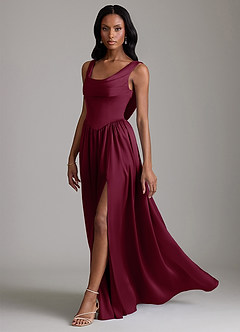 Azazie Novi Bridesmaid Dresses Mulberry A-Line with Pockets Stretch Satin Dress image6