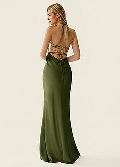 Valerianaire Olive Robe de bal en satin ornée de perles image2