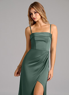 Azazie Aretha Vestidos de damas de honor Vestido de Musgo Marino de Satén Elástico de Corte en A Convertible con Sin tirantes image2