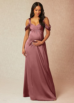 Azazie Rhea Maternity Bridesmaid Dresses A-Line Off-The-Shouler Pleated Stretch Satin Floor-Length Dress image1