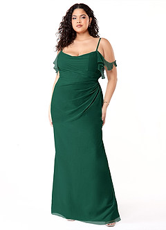 Azazie Emeralda Jurken voor bruidsmeisjes Jurk van Chiffon met Kolom Off the Shoulder Smaragd image7