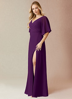 Azazie Cierra Final Sale Grape A-Line V-Neck Chiffon Dress image3