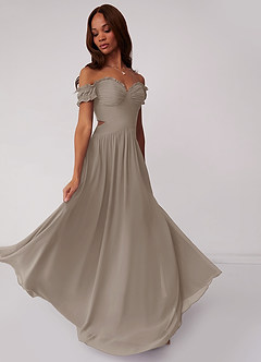 Barbie ♥ Azazie Bridesmaid Dresses Taupe A-Line Off the Shoulder Chiffon Convertible Dress image2