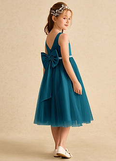 Azazie Firefly Abiti da Ragazza di Fiori Abito A-Line in Raso Opaco Fiocco Blu Inchiostro image2
