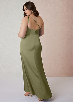 Azazie Mika Robes de demoiselle d'honneur Robe Fourreau en Satin extensible Ue épaule Pistache image10