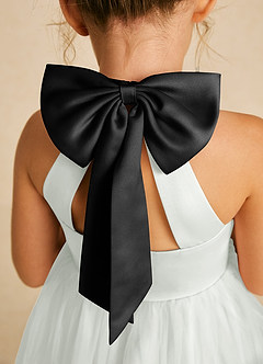 Azazie Dora Flower Girl Dresses Ivory Black A-Line Bow Tulle Dress image5