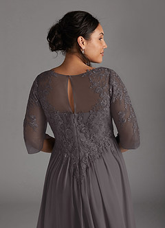 Azazie Mirielle Mother of the Bride Dresses Steel Grey A-Line Scoop Lace Chiffon Dress image11