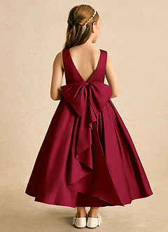 Azazie Cailee Flower Girl Dresses Burgundy Ball-Gown Pleated Matte Satin Dress image1
