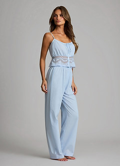 front Ensemble pyjama débardeur et pantalon long en lyocell et coton avec taille en dentelle