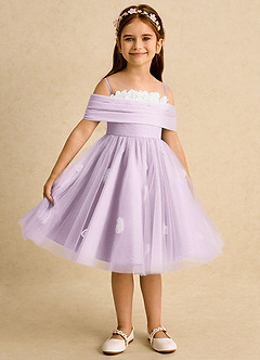 Azazie May Flower Girl Dresses Frosted Lilac Ball-Gown Pleated Tulle Dress image6